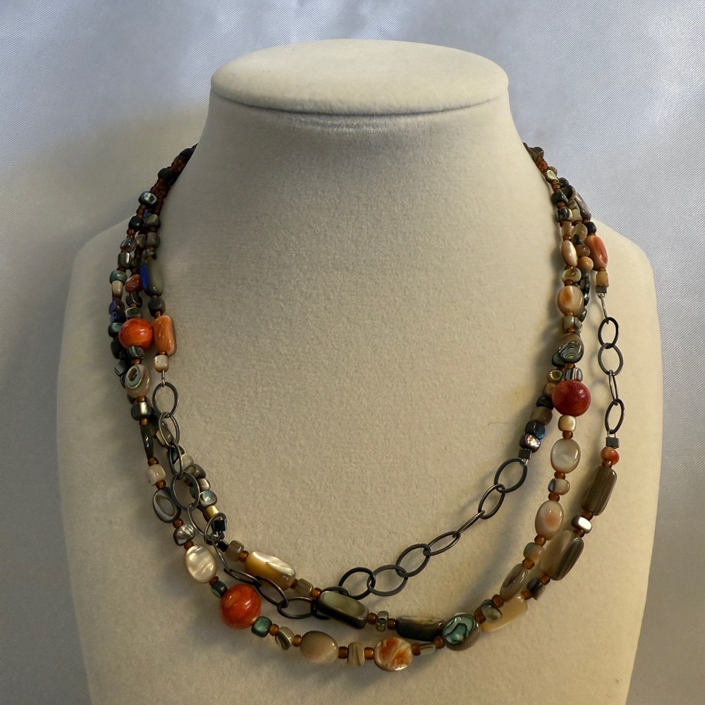 Silpada Orange and Brown Multi-Strand Necklace with Beads